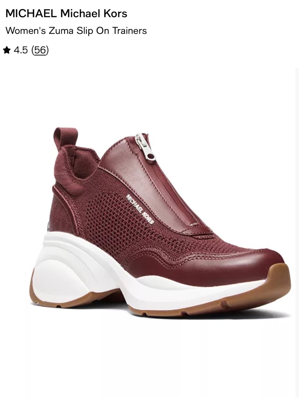 MICHAEL Michael Zuma Kors Burgundy Knit & Leather Zip Slip-On Sneakers